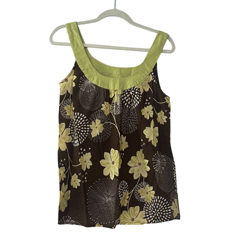 Cato Floral Print Sleeveless Tank with Lime Trim